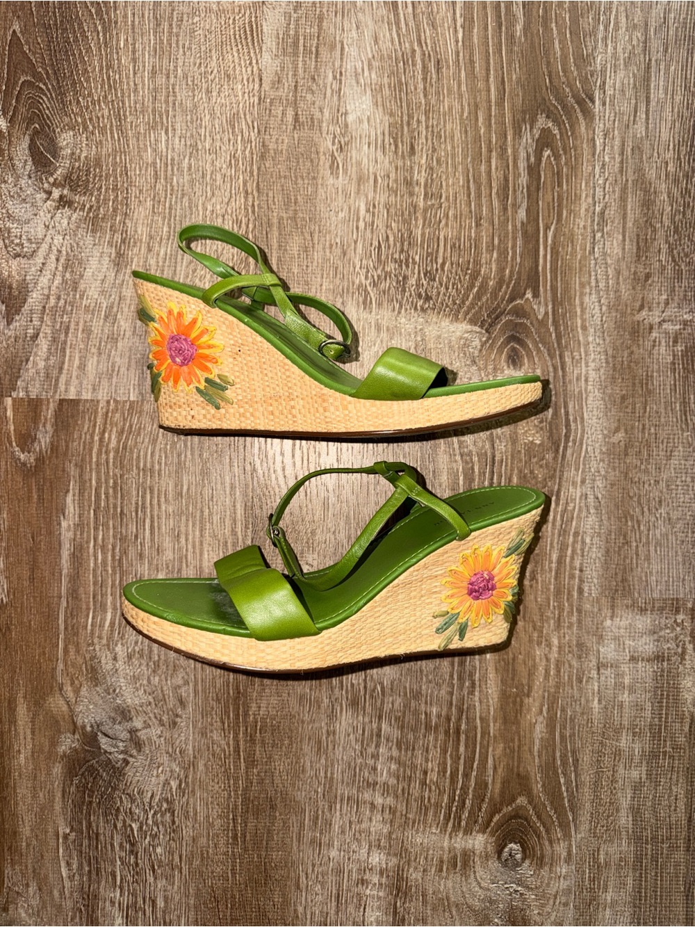 Vintage Y2K Green Floral Wedge Sandals - Women